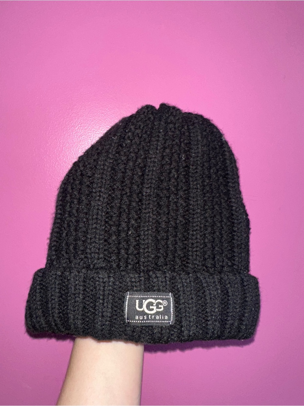 UGG Australia Black Ribbed Cuff Beanie